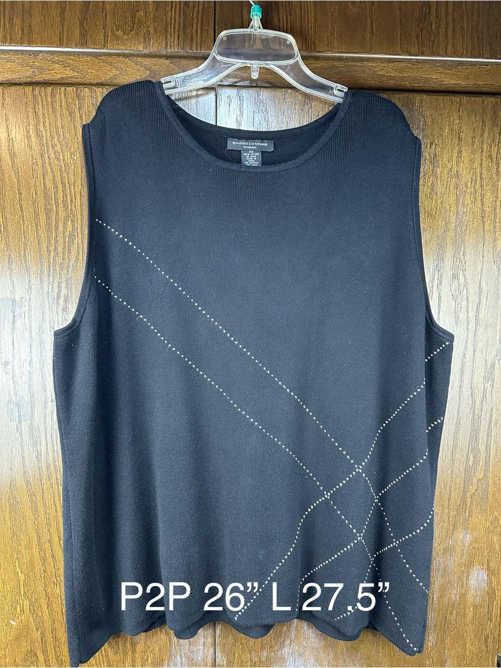 Goodclothes Women’s 3X Black Sleeveless Tunic Top Rhinestone Geometric Design